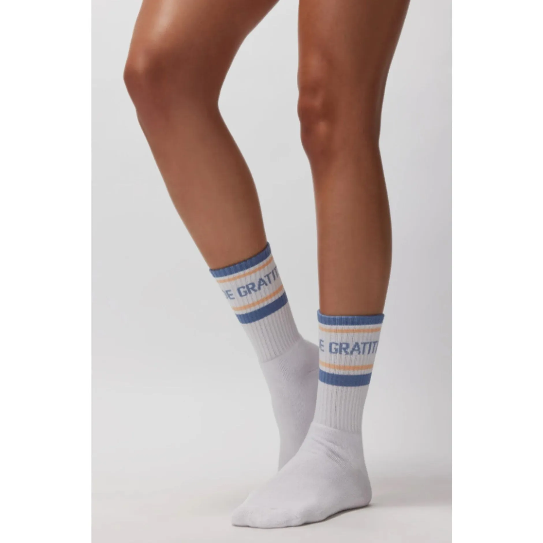 Gratitude Stripe Crew Sock - White (No Grip)