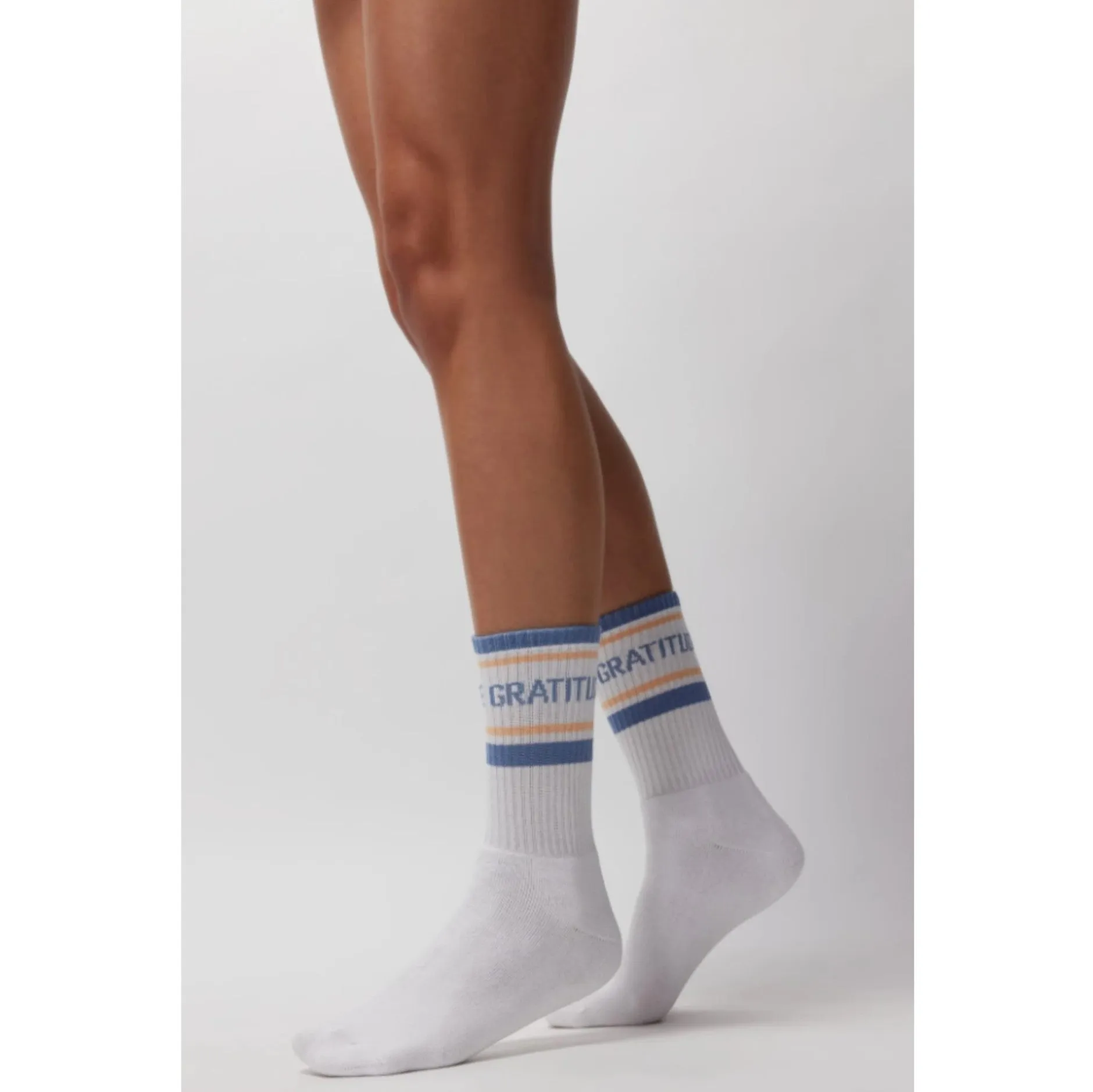 Gratitude Stripe Crew Sock - White (No Grip)