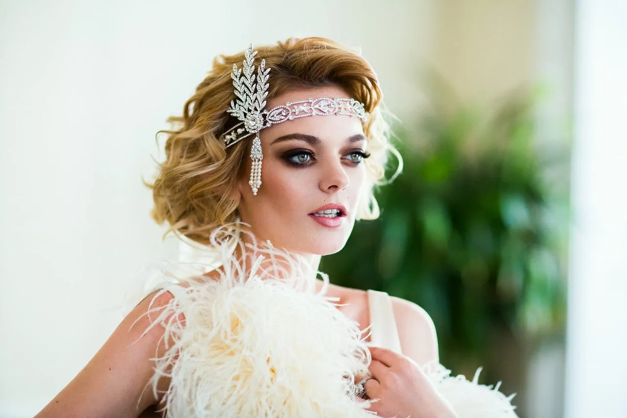 Great Gatsby Wedding Headpiece Headband with Rhinestones and Pearls