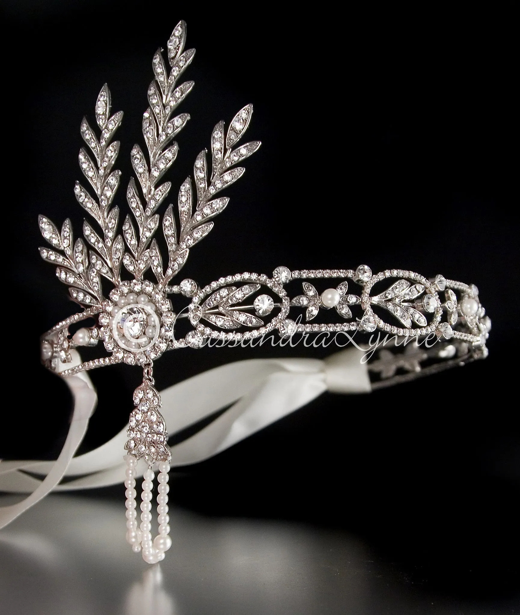 Great Gatsby Wedding Headpiece Headband with Rhinestones and Pearls