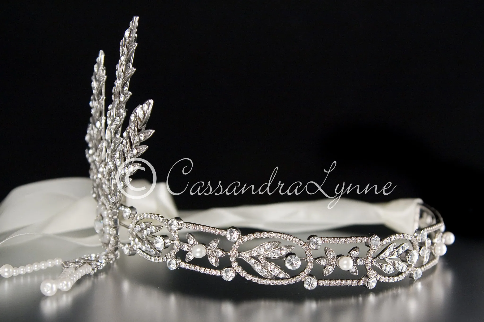 Great Gatsby Wedding Headpiece Headband with Rhinestones and Pearls