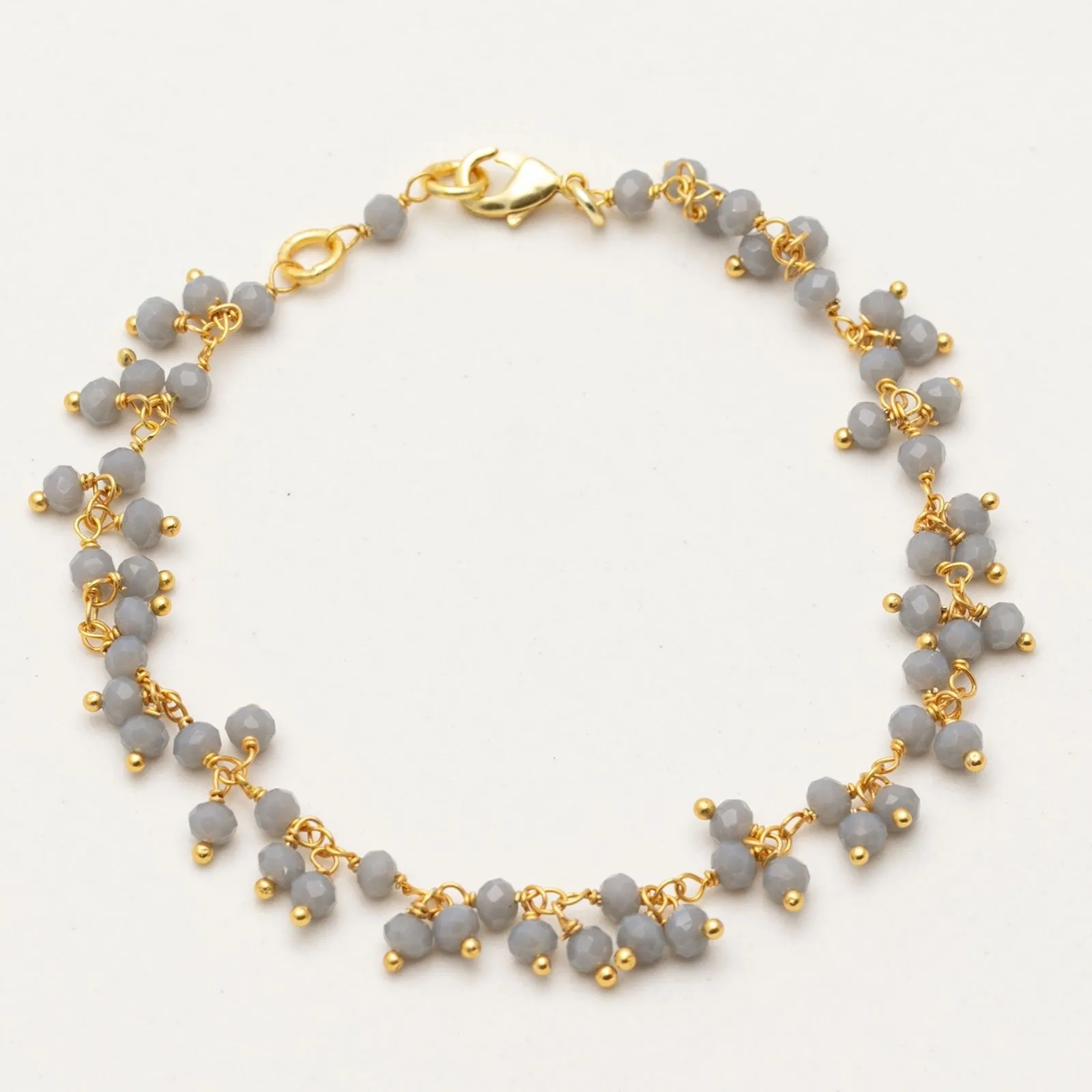 Grey Chalcedony 18K Gold Plated Beaded Bracelet