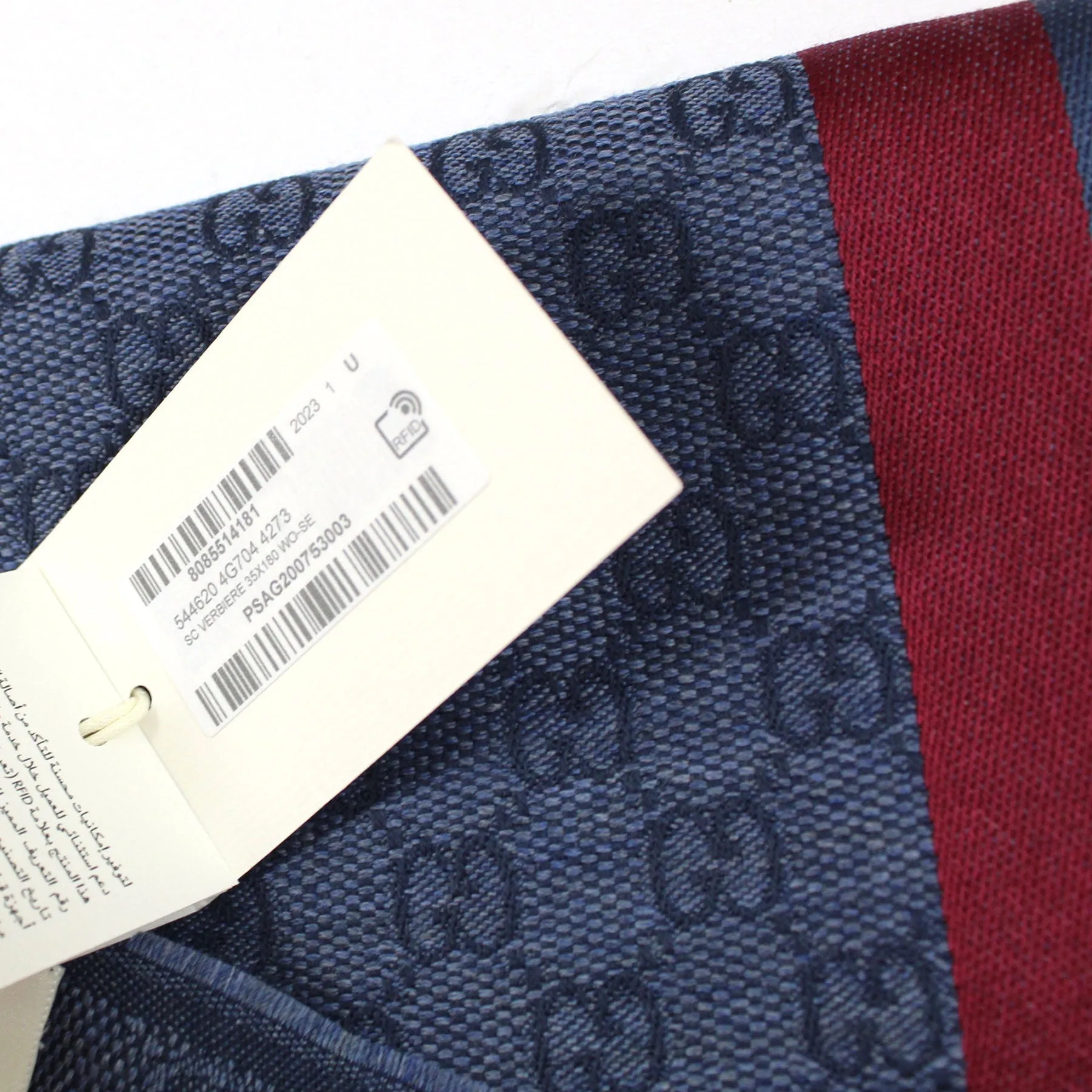 Gucci Scarf Midnight Blue Signature GG Stripe - Wool Silk Jacquard Shawl SALE