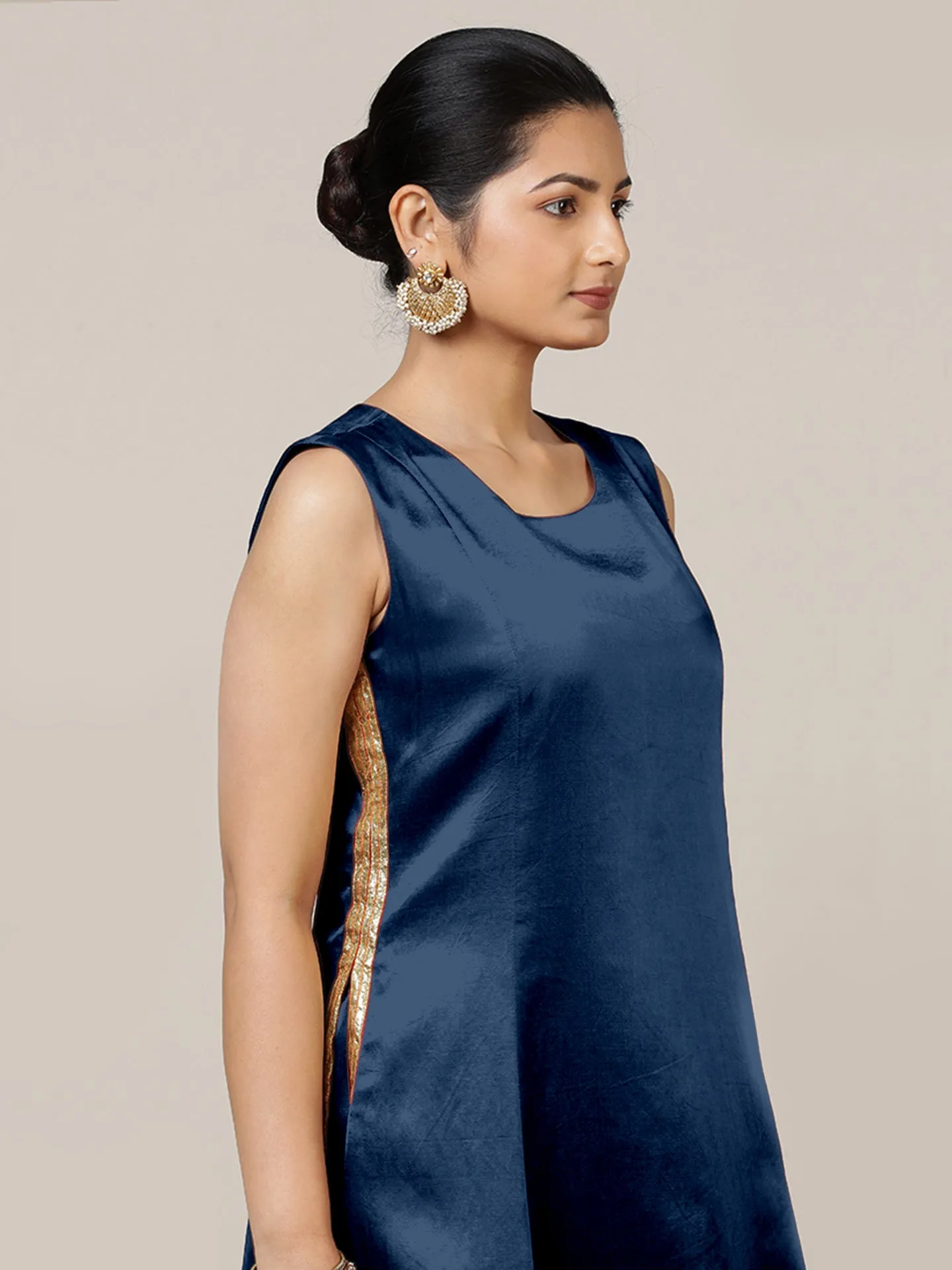 Gulnaaz x Tyohaar | Midnight Blue Mashru Silk Panelled Kurta with Crushed Golden Gota Detailing | Coords or Only Kurta