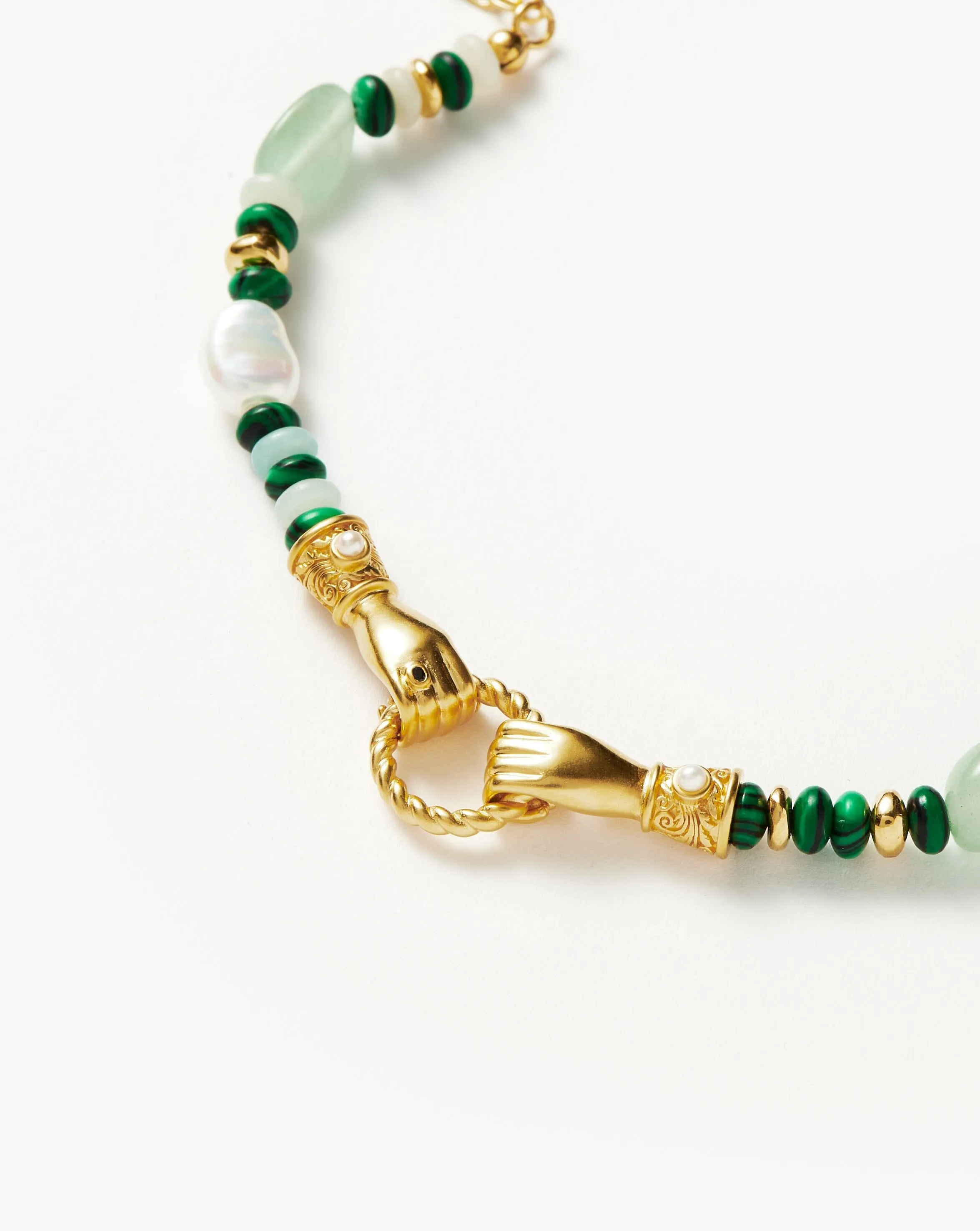 Harris Reed In Good Hands Beaded Gemstone Bracelet | 18ct Gold Plated/Multi Green Gemstone & Pearl