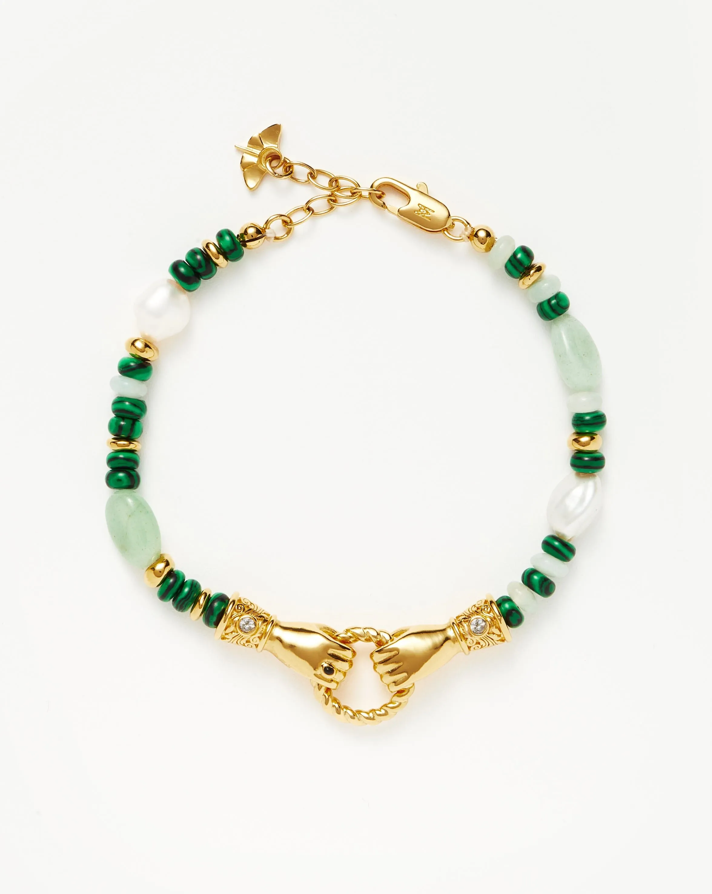 Harris Reed In Good Hands Beaded Gemstone Bracelet | 18ct Gold Plated/Multi Green Gemstone & Pearl