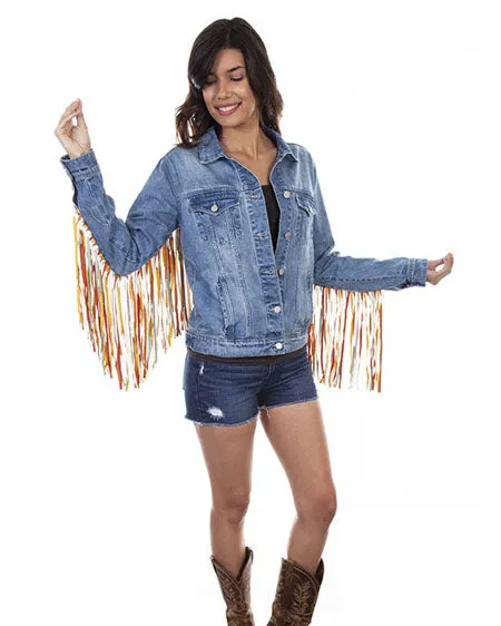 Hc599 - Colorful Fringe Denim Jacket