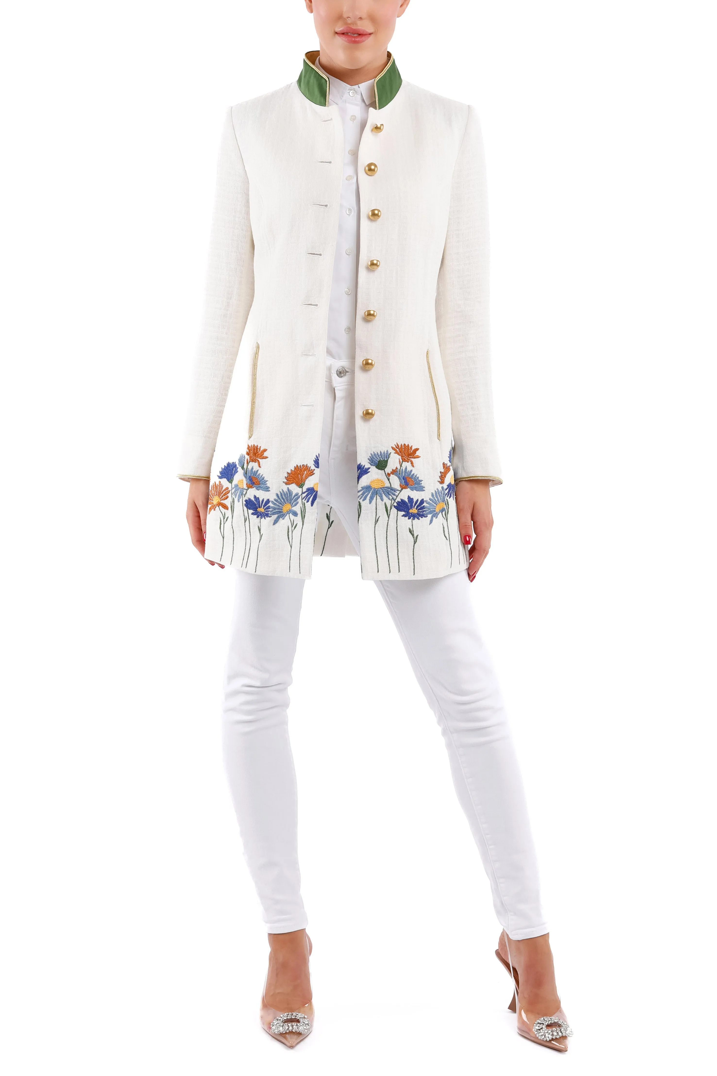 Long-Blazer from flower embroidered linen