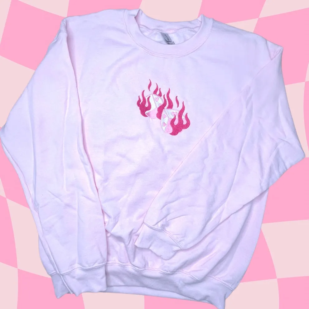 Love's A Gamble Dice and Flames Embroidered Crewneck Sweatshirt.