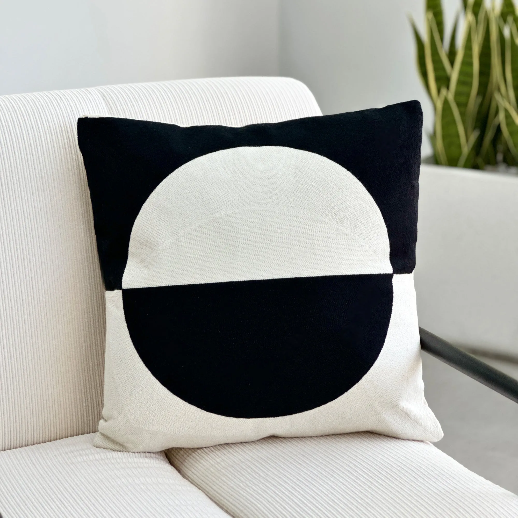 Medallion Black & White Embroidered Pillow