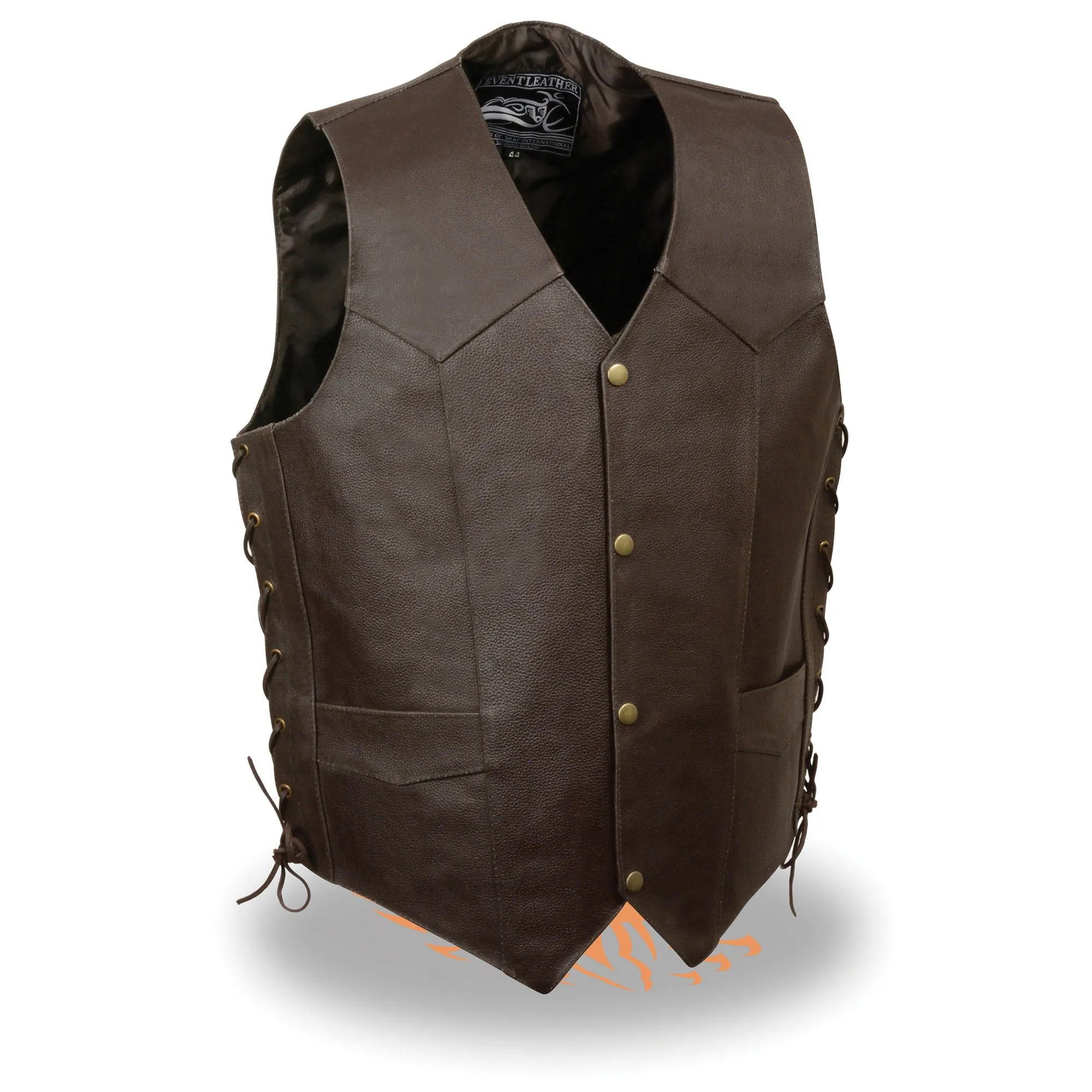 Men’s Black Side Lace Leather Vest w/ Skull & Wings