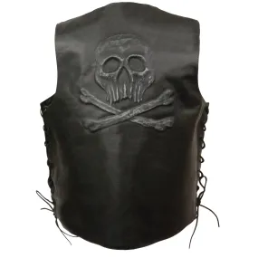 Men’s Side Lace Leather Vest w/ Skull & Cross Bones