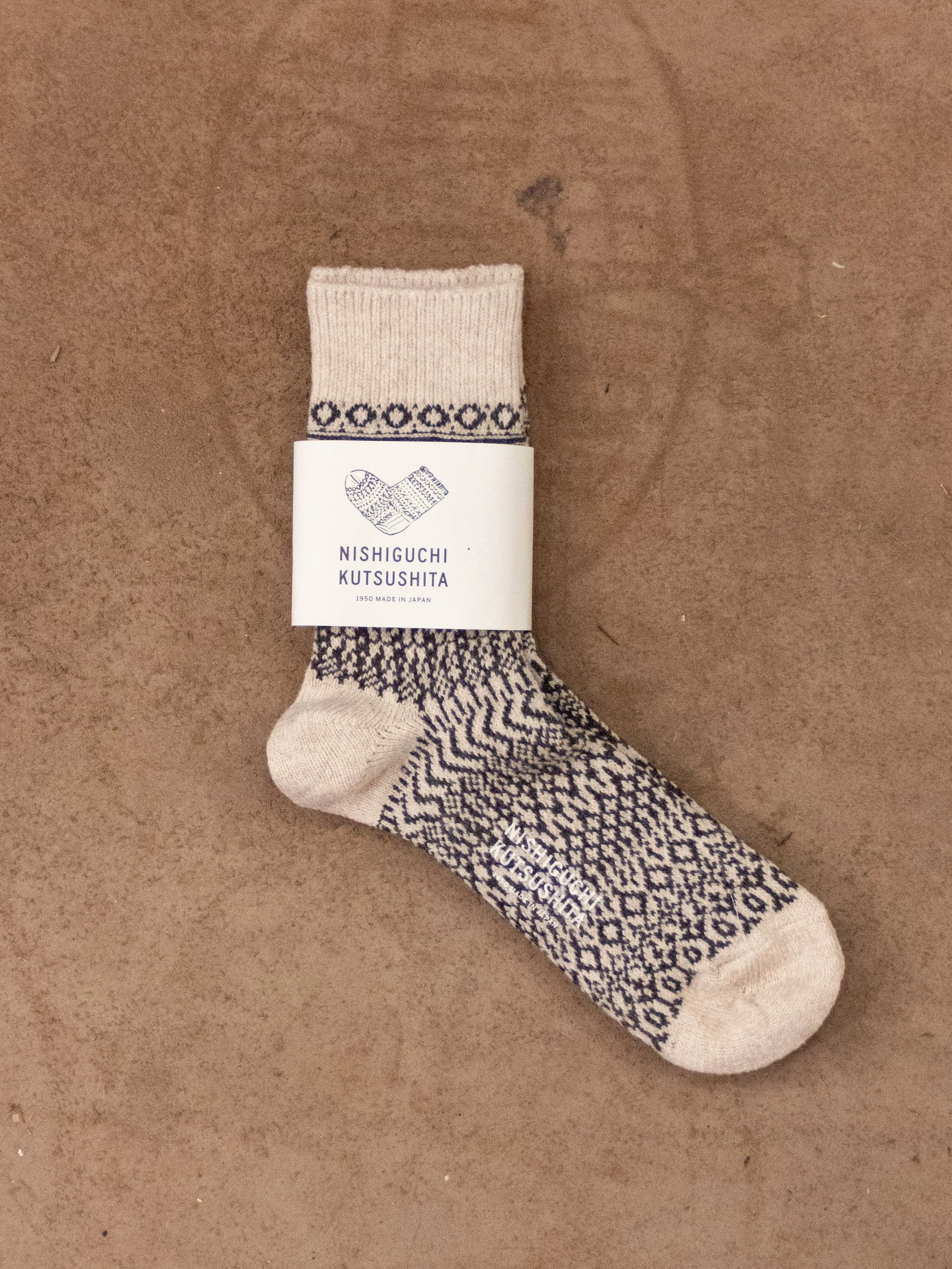 Nishiguchi Kutsushita, Wool Jacquard Socks, Oatmeal