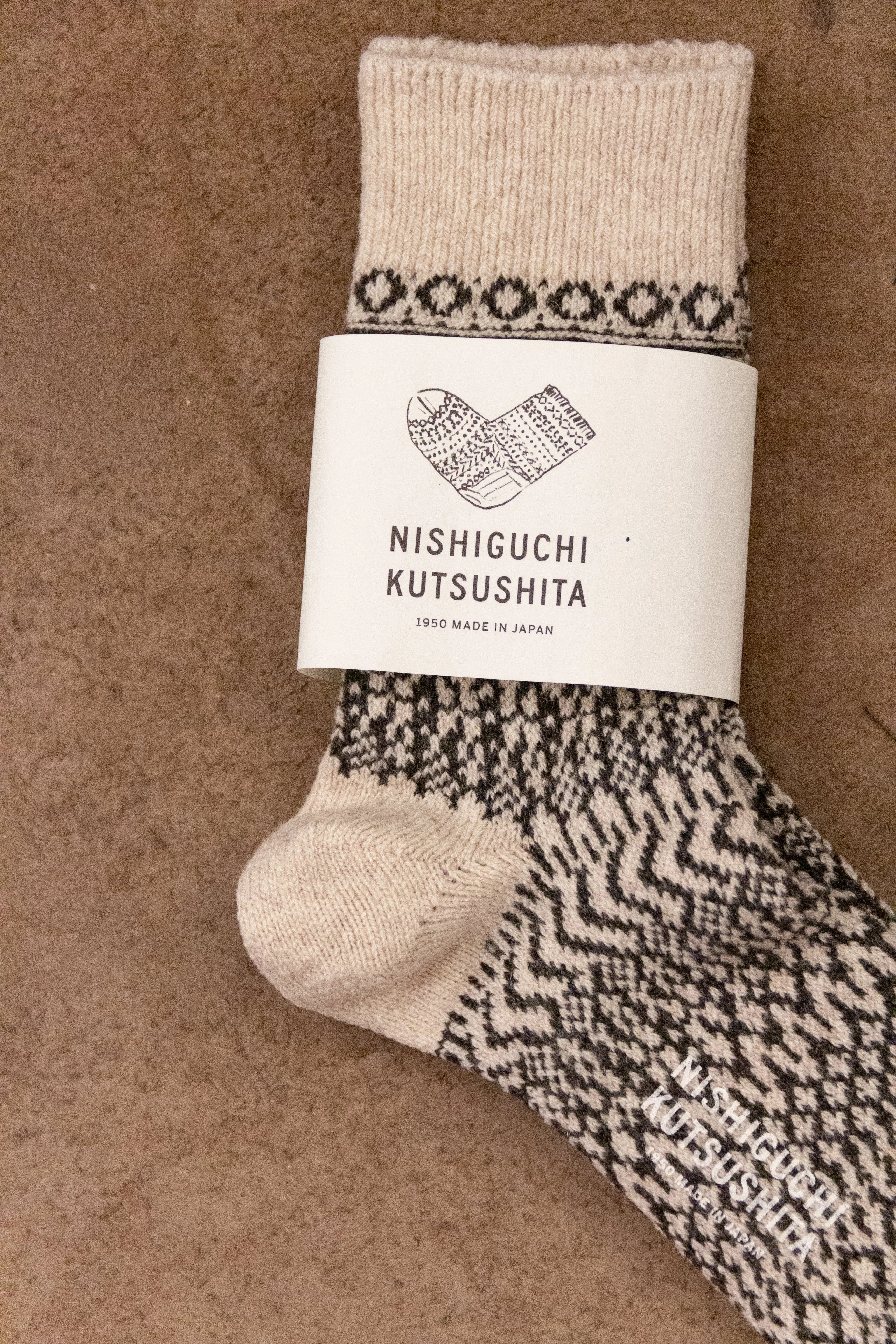 Nishiguchi Kutsushita, Wool Jacquard Socks, Oatmeal