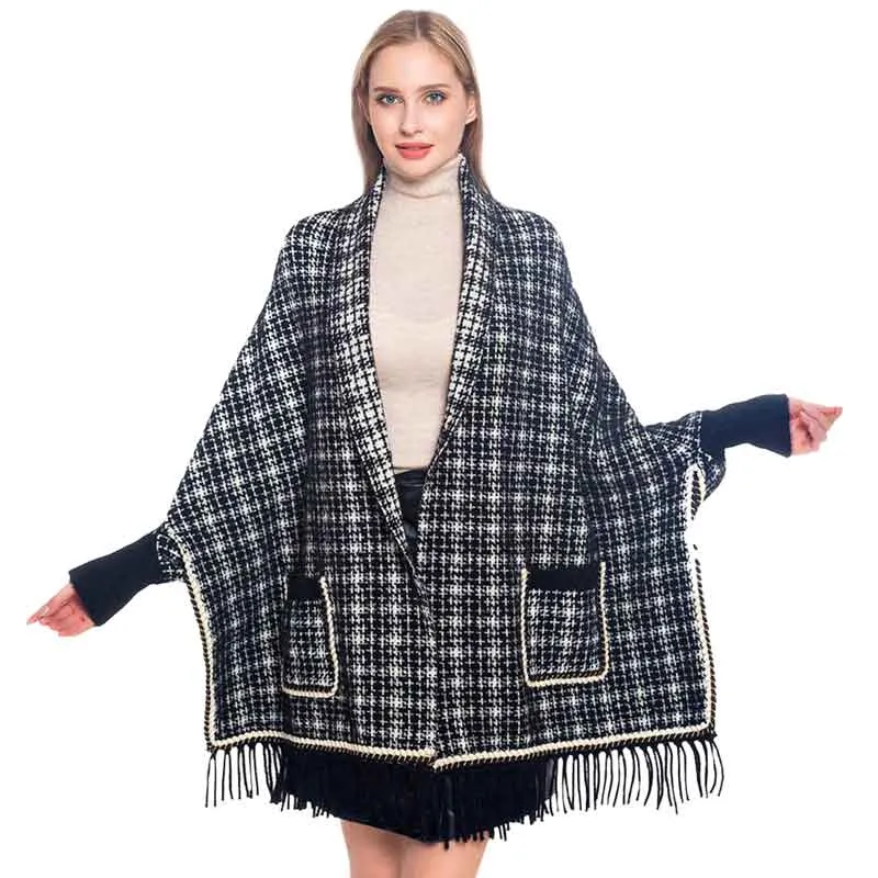 Plaid Check Patterned Poncho