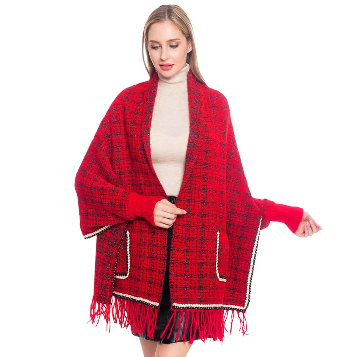 Plaid Check Patterned Poncho