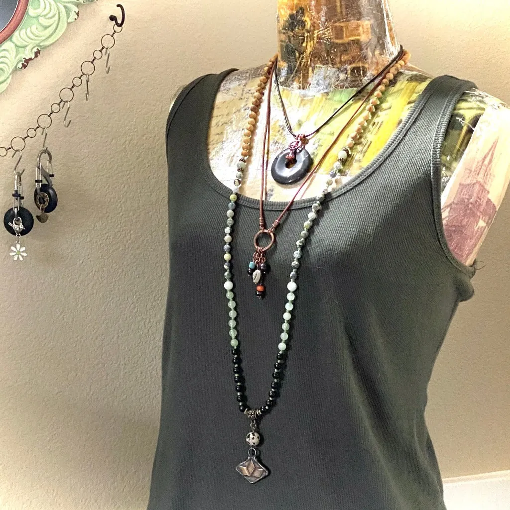 Shungite Bead Mala with Aventurine, Dalmatian Stone, Palo Santo Wood