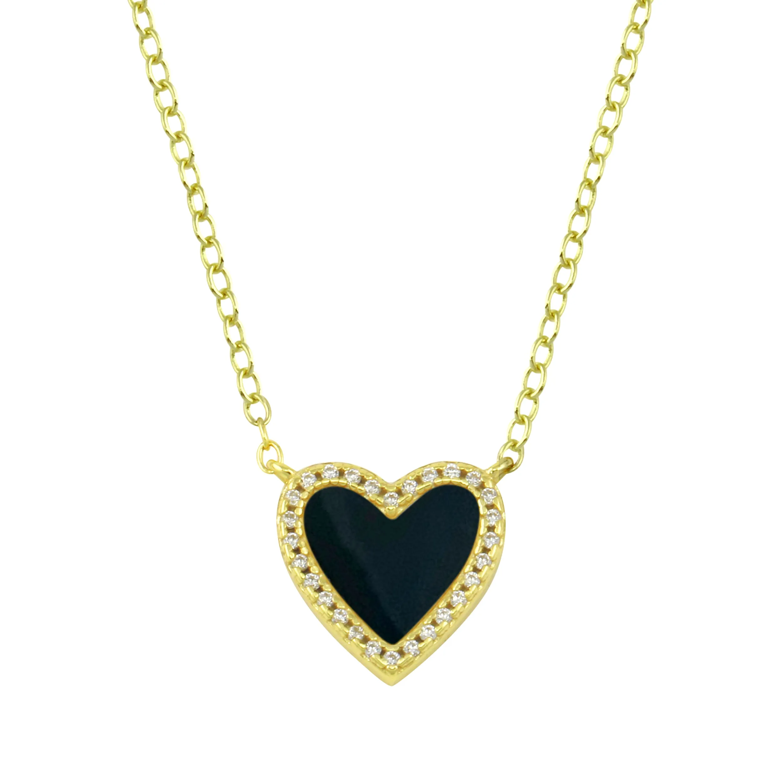 Small Pave Outline Stone Heart Necklace