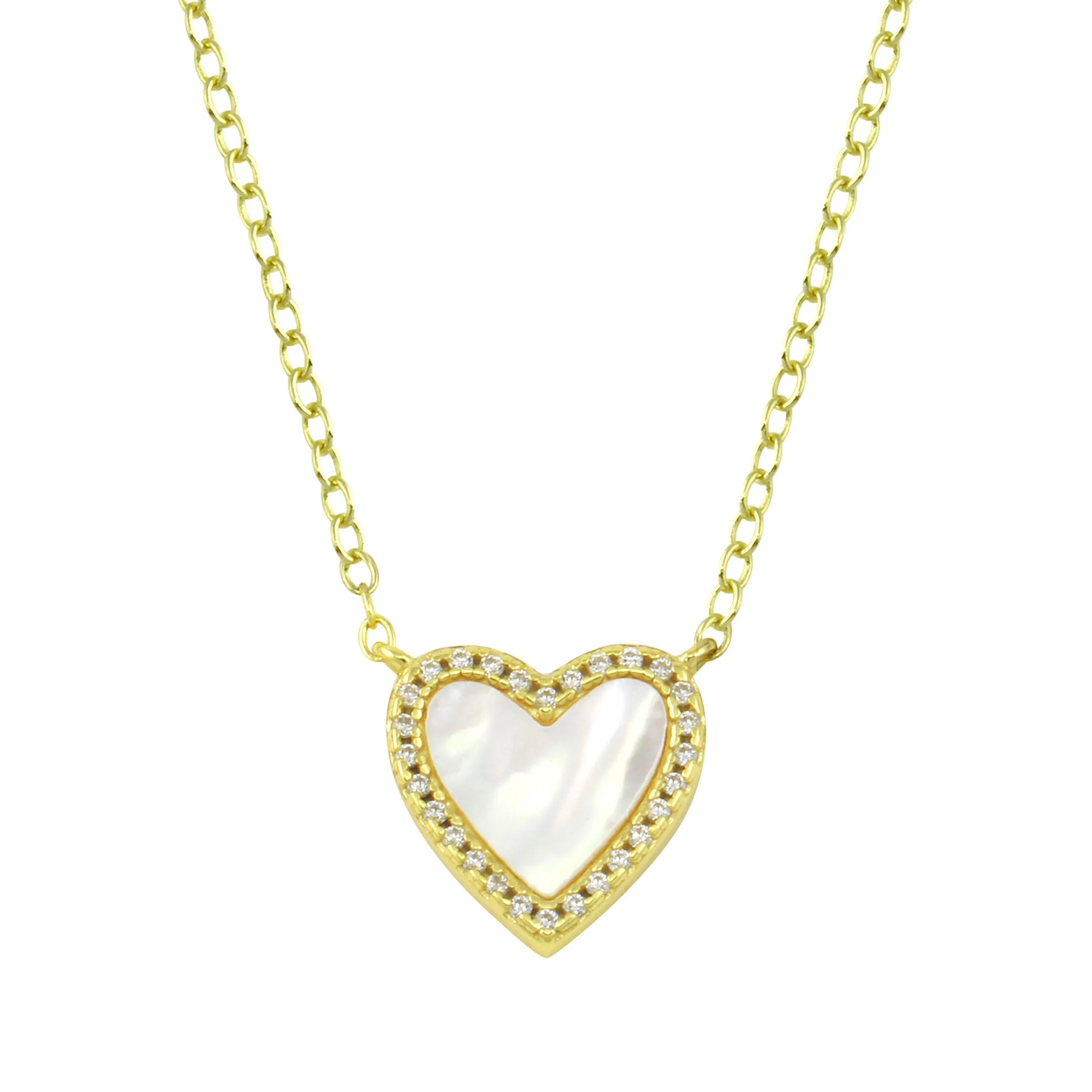 Small Pave Outline Stone Heart Necklace