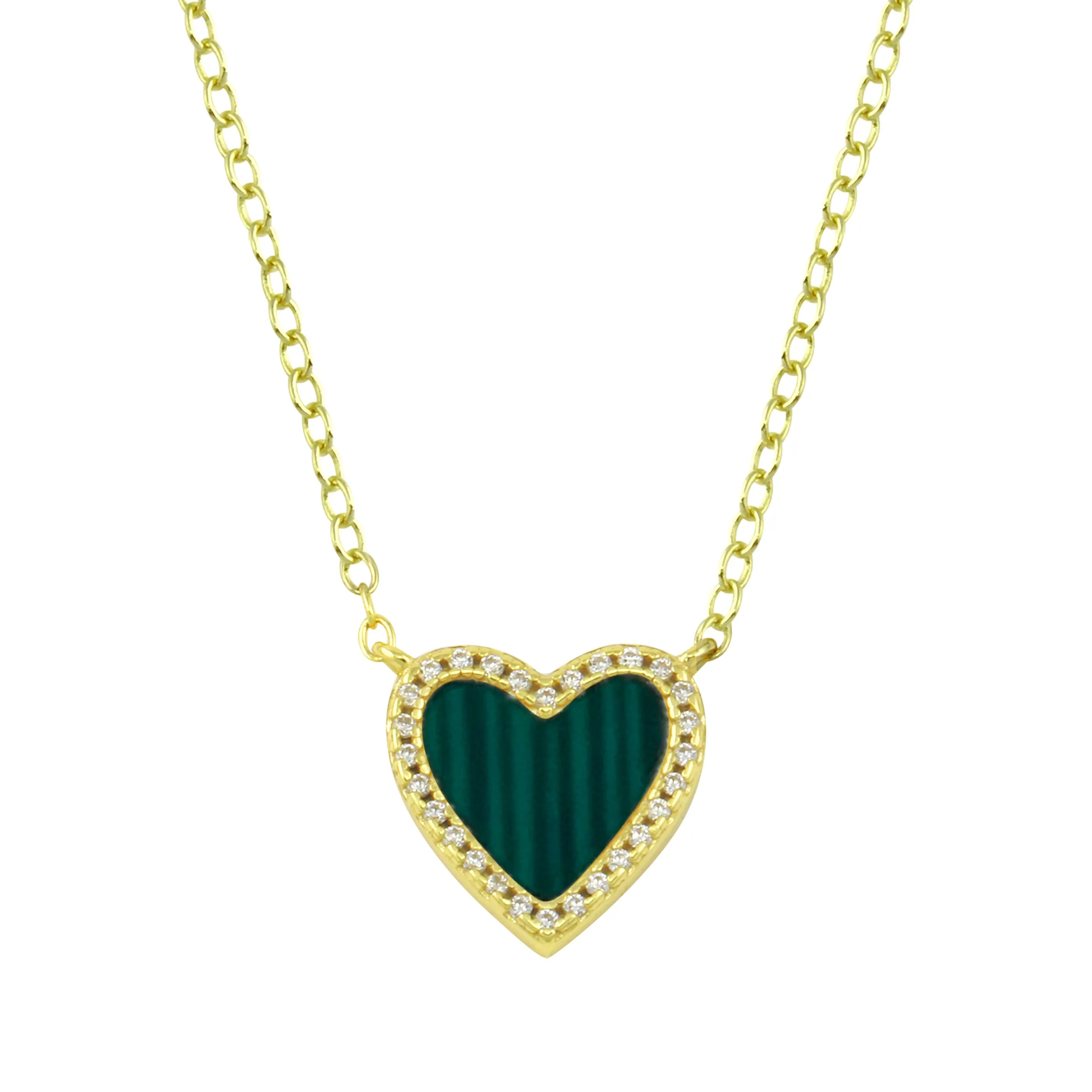 Small Pave Outline Stone Heart Necklace