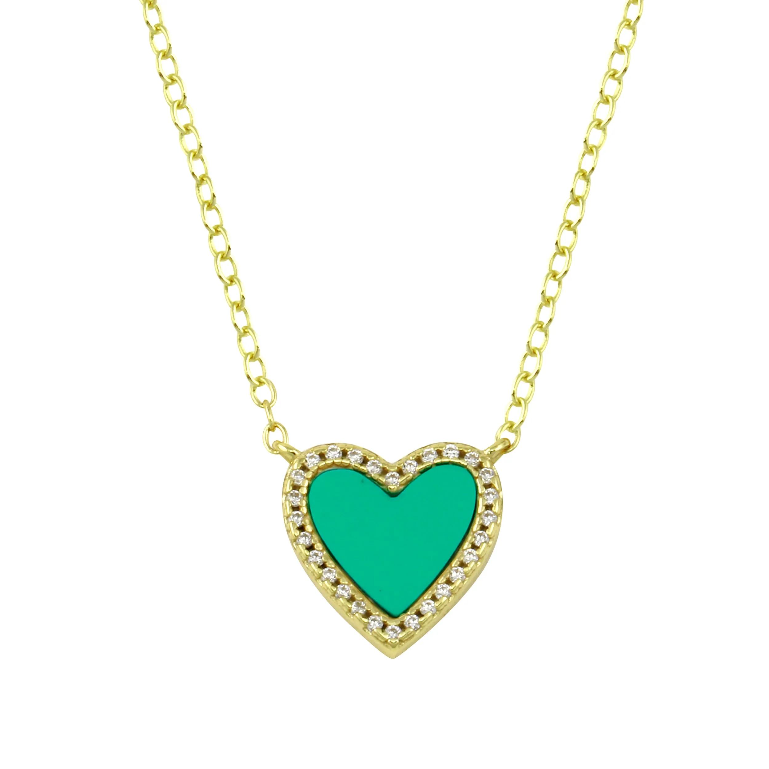 Small Pave Outline Stone Heart Necklace