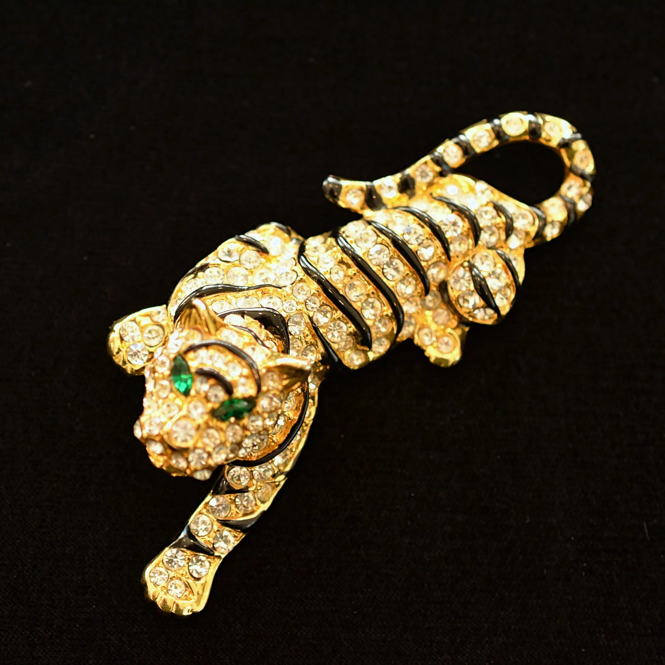 SOLD Vintage Vibrant Rhinestone Tiger Brooch, Outstanding For Year of the Tiger