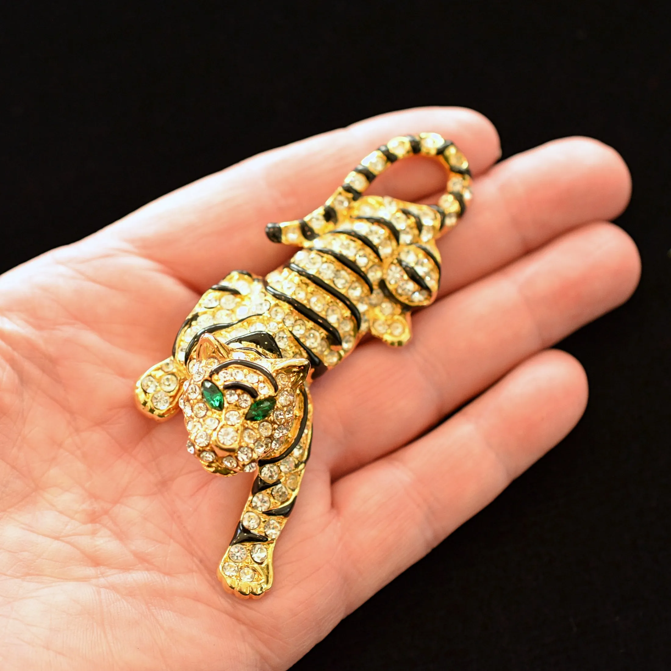 SOLD Vintage Vibrant Rhinestone Tiger Brooch, Outstanding For Year of the Tiger