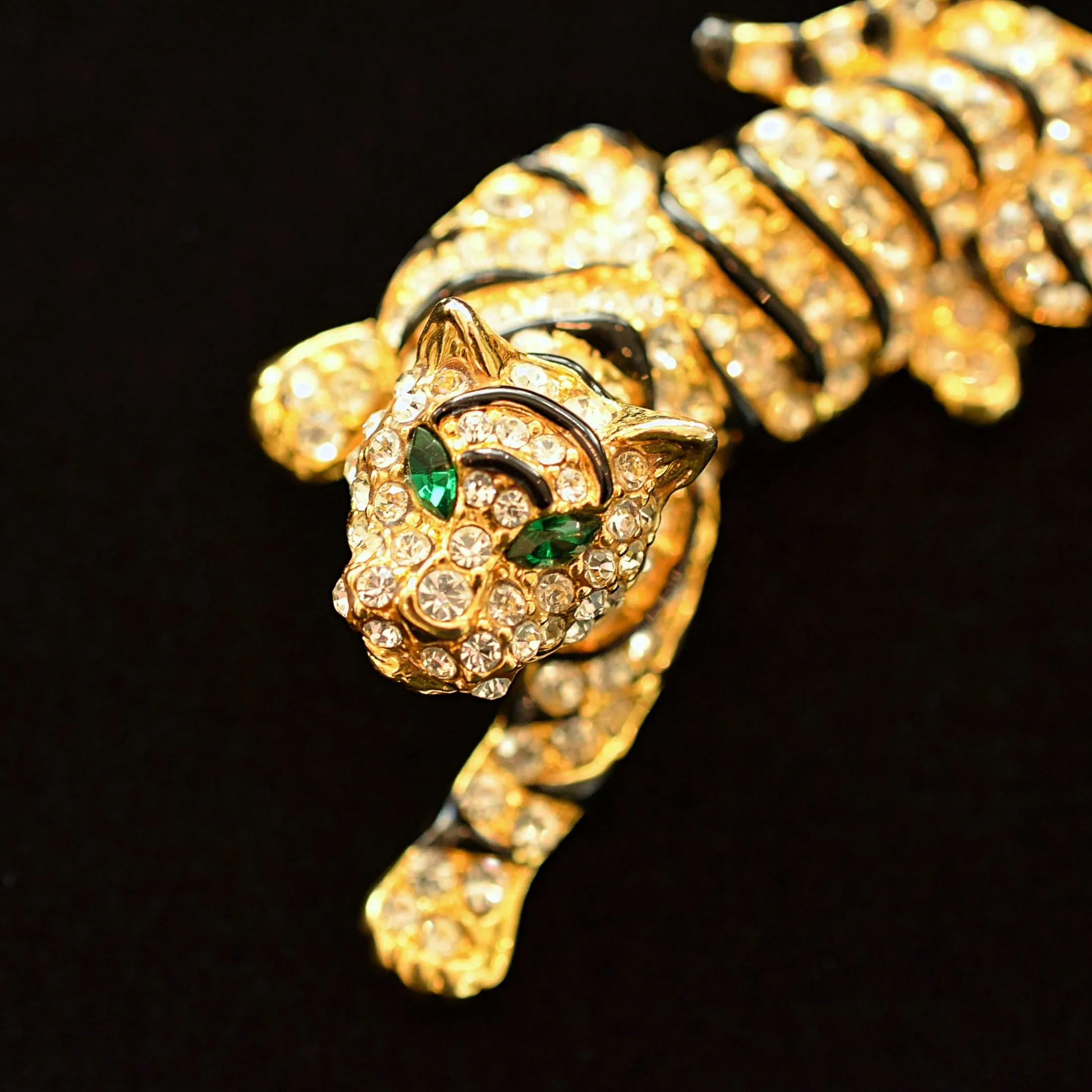 SOLD Vintage Vibrant Rhinestone Tiger Brooch, Outstanding For Year of the Tiger