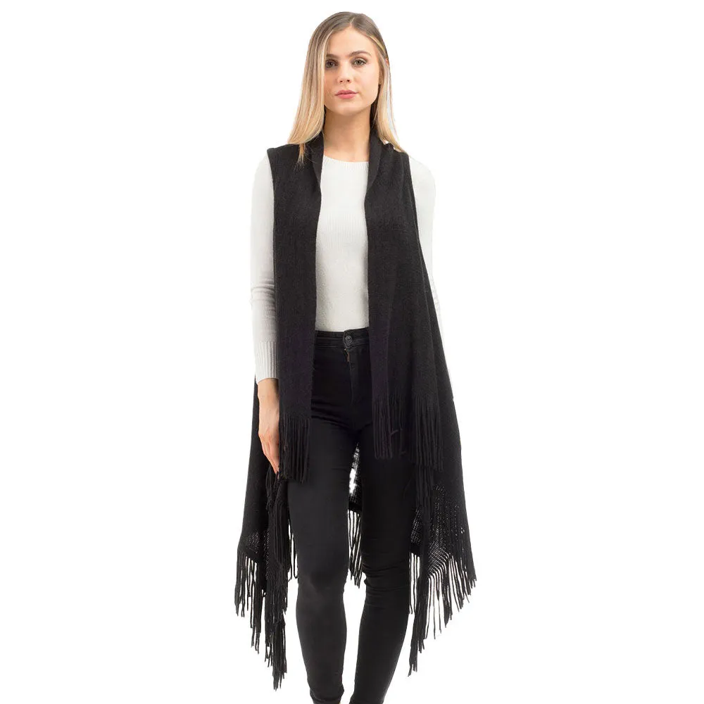 Solid Fringe Knit Vest