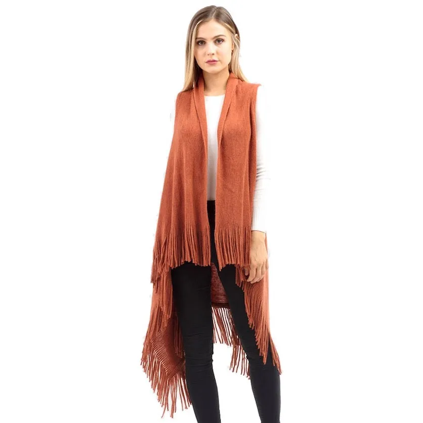 Solid Fringe Knit Vest