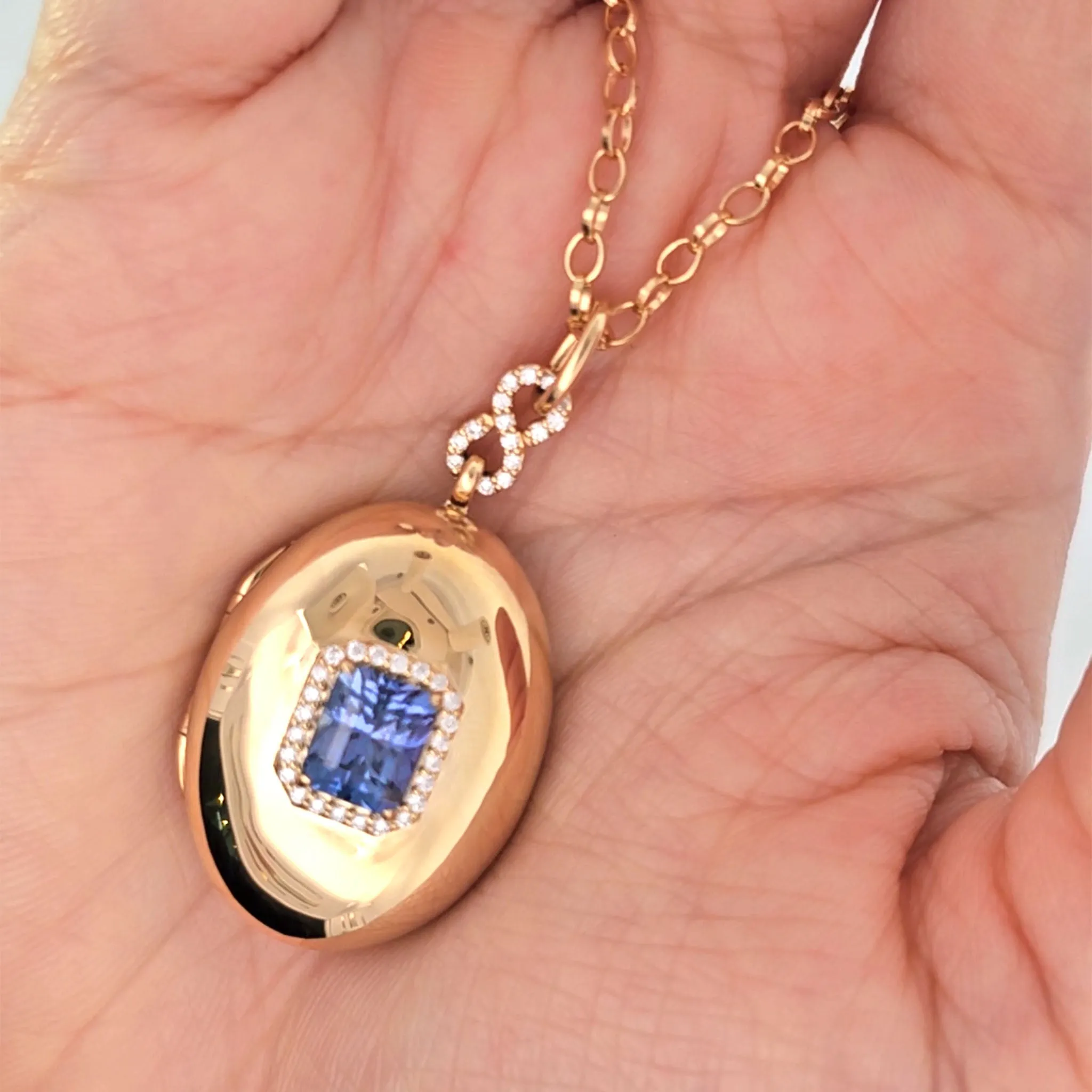 Special Edition Emerald Cut Blue Sapphire and Diamond Locket - Only 1 Available