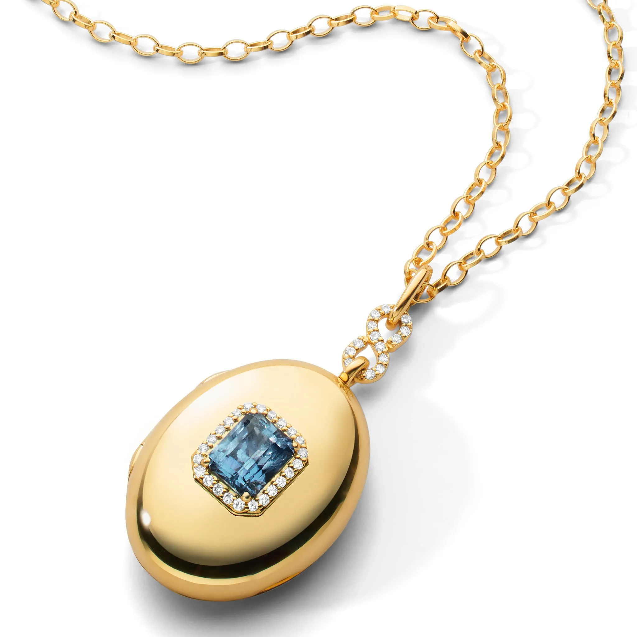 Special Edition Emerald Cut Blue Sapphire and Diamond Locket - Only 1 Available