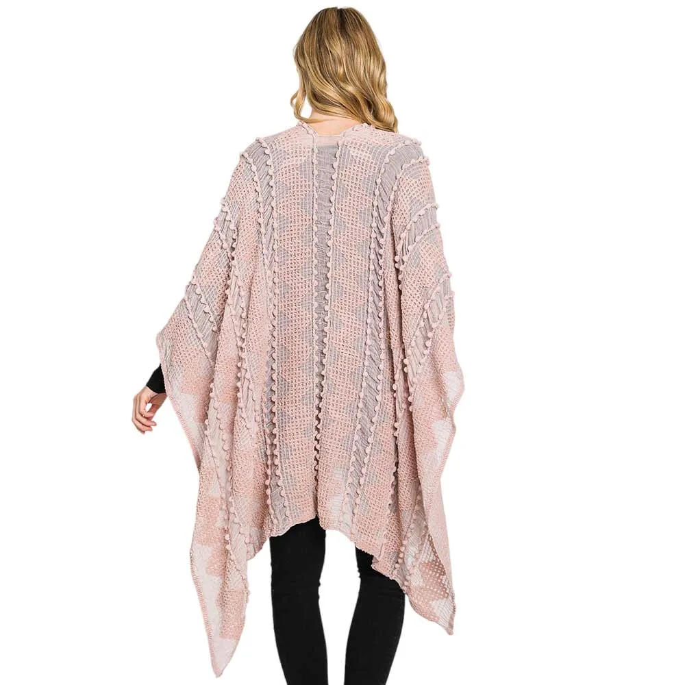 Tiny Pom Pom Embellished Crochet Ruana Poncho