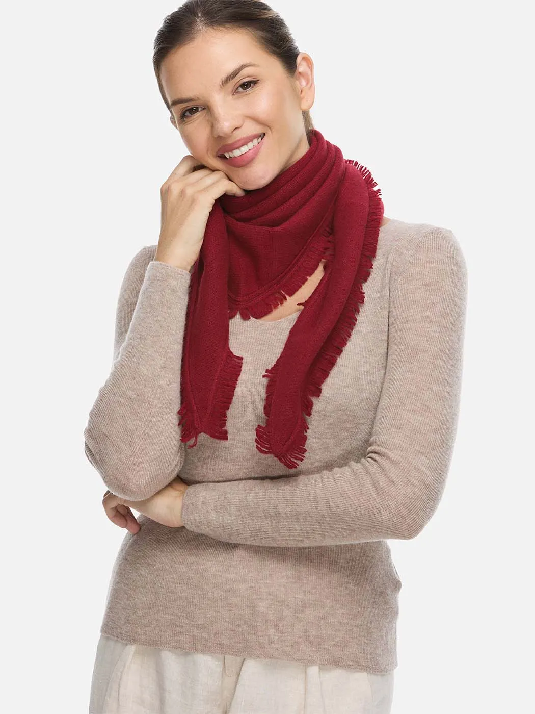 Triangle Wine Red Cashmere Scarf