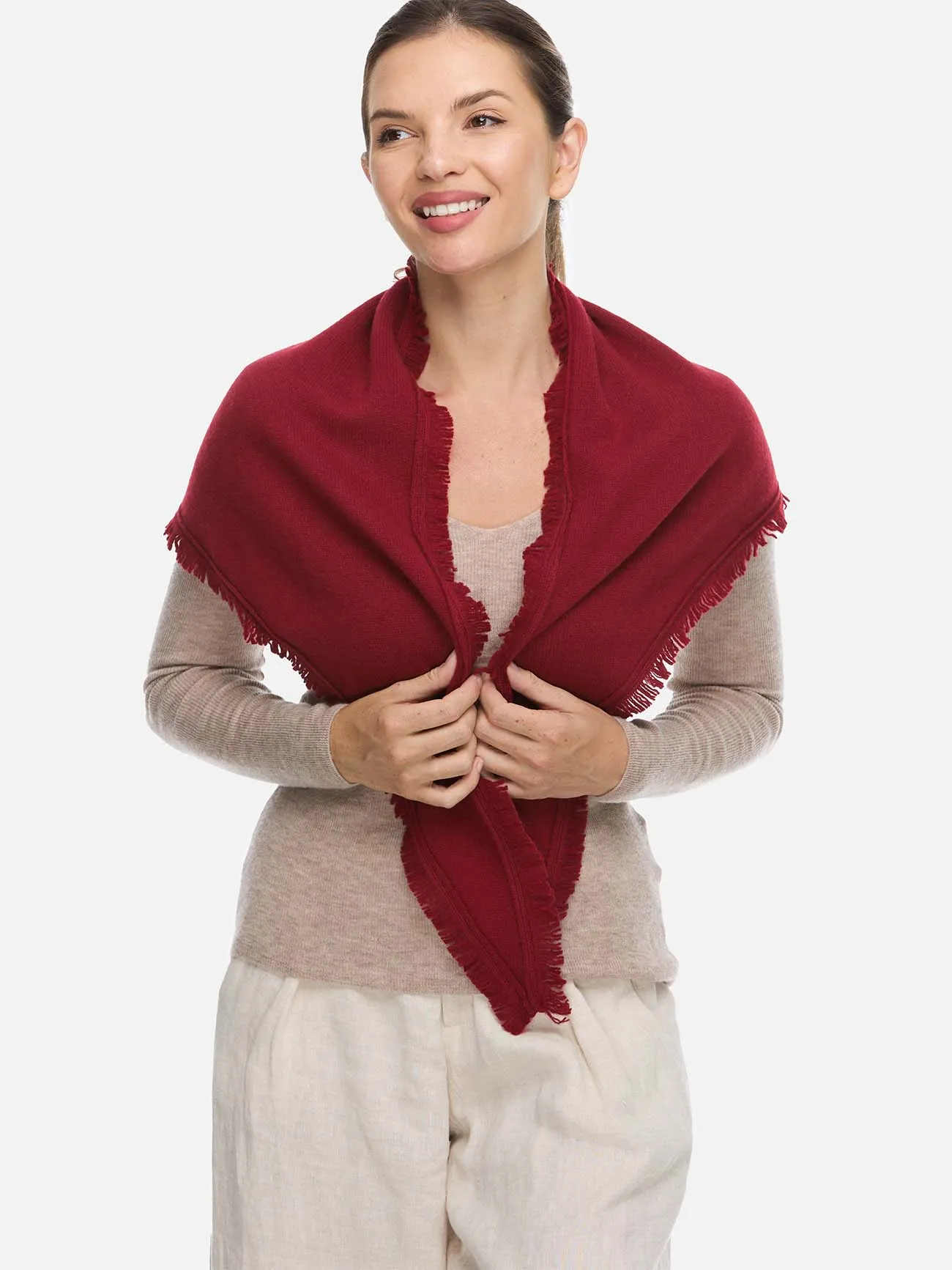 Triangle Wine Red Cashmere Scarf