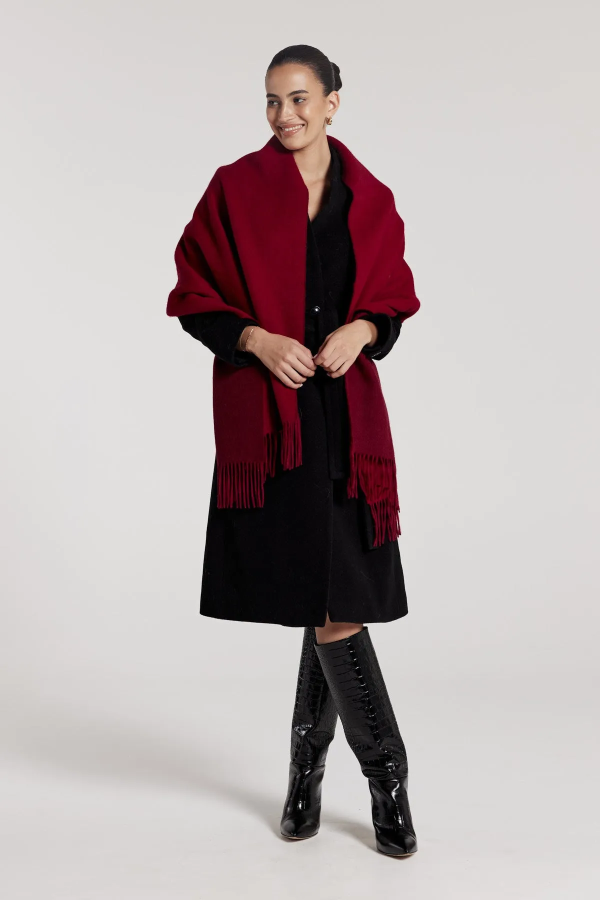 Two Tone Wool Wrap - Berry