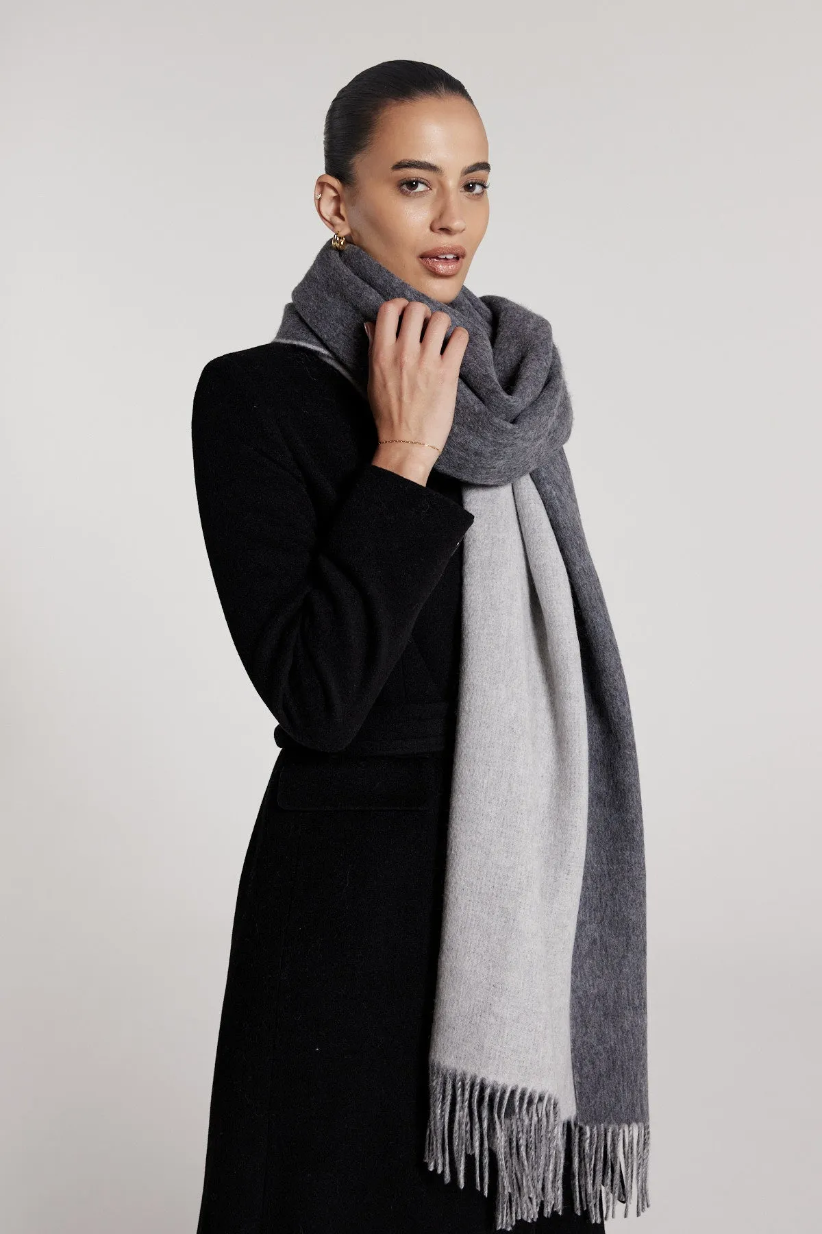 Two Tone Wool Wrap - Grey