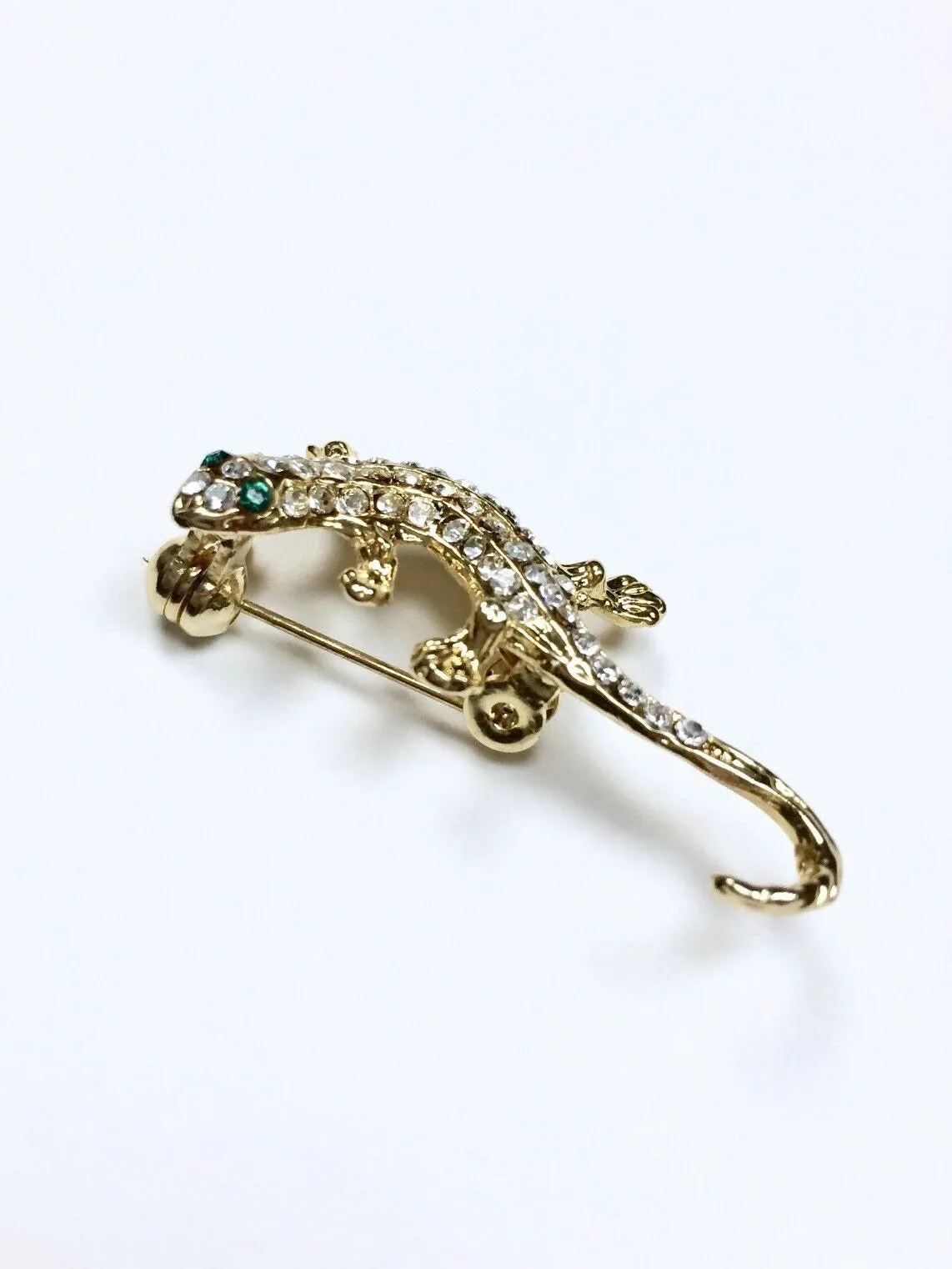 Vintage Gold & Clear Salamander Lizard Brooch