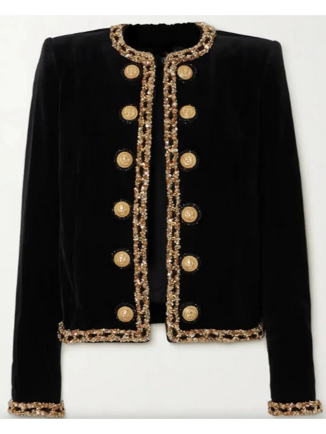 Women’s Black Velvet Jacket with Gold Sequin Embroidery