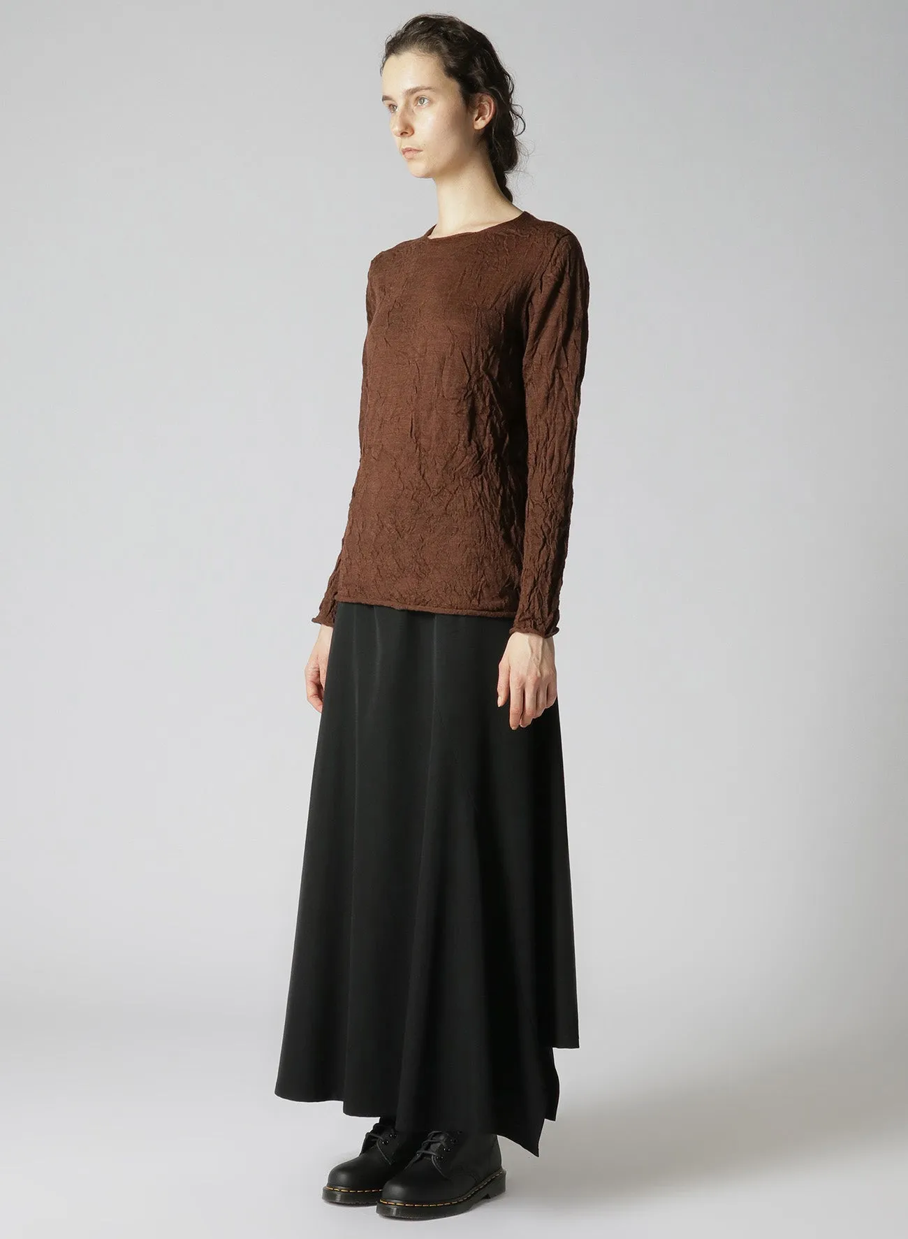 WOOL WRINKLE ROUND NECK LONG SLEEVE T-SHIRT